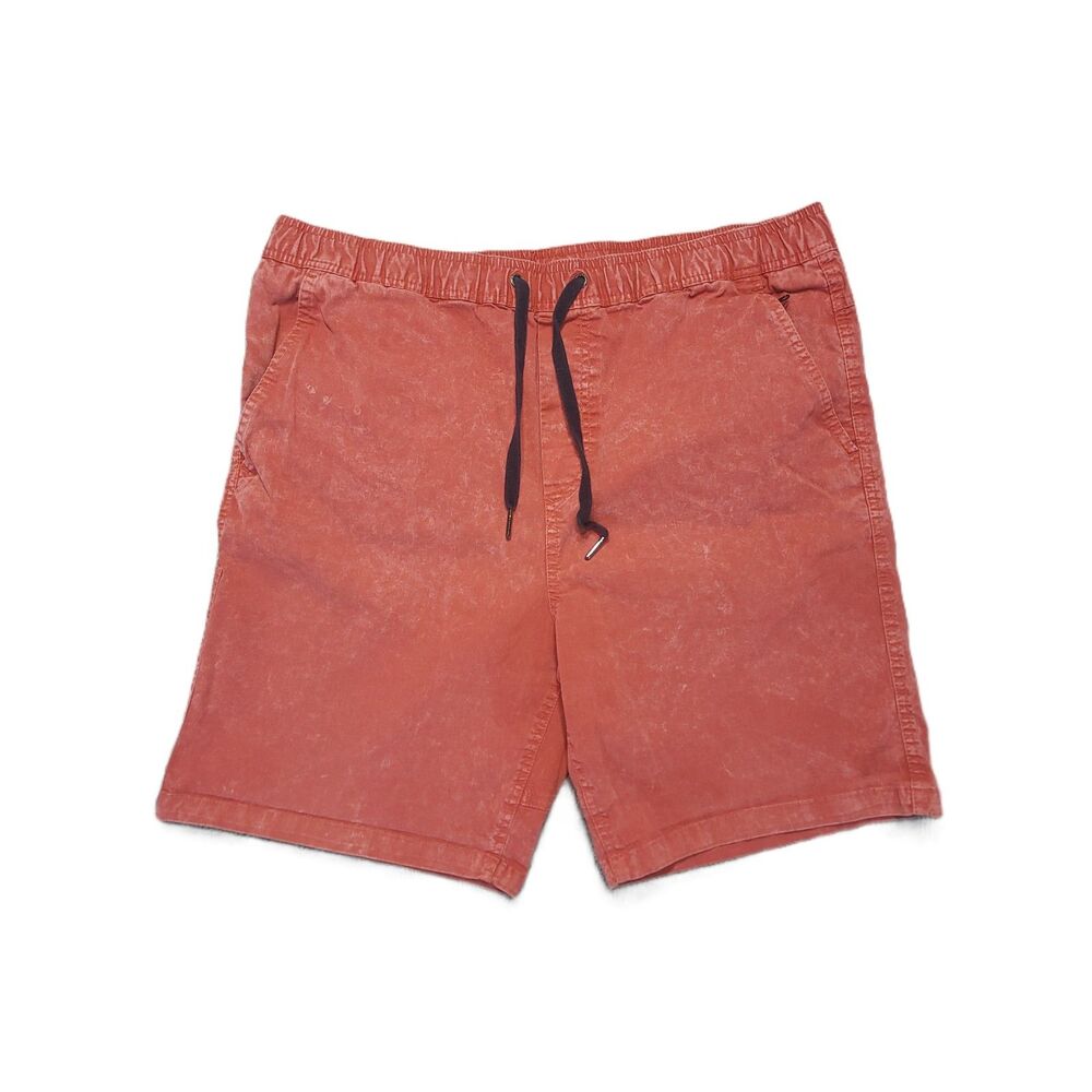 Empyre Elastic Waist Mens L (32x7.5) Shorts Drawstring Red-Orange Stone Wash